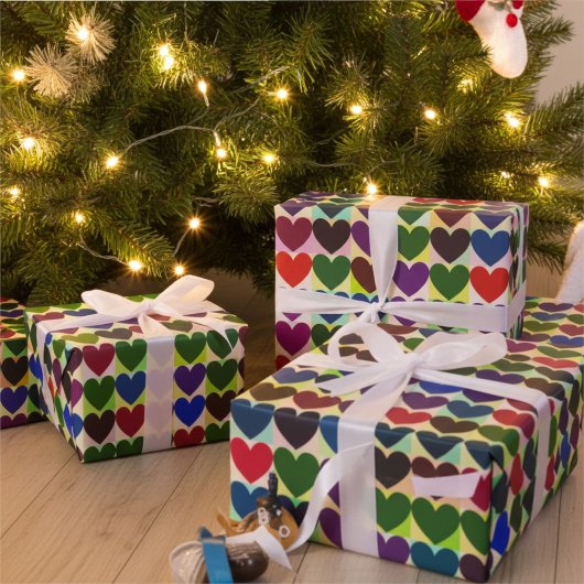 Papier Cadeau Coeurs colorés brillants et gras Motif