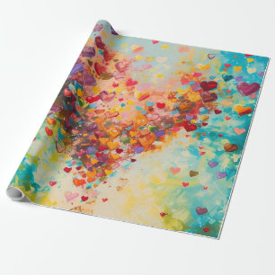 Papier Cadeau Cœurs Colorés Peinture Art Amour Romantique
