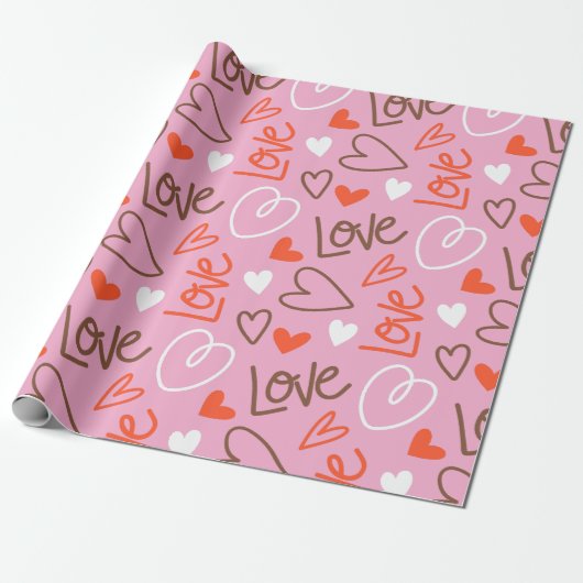 Papier Cadeau Coeurs d'amour gravés (Déroulé)