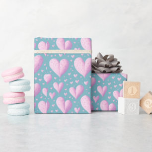 Papier Cadeau Cœurs d'amour mignons rose et bleu pastel féminin