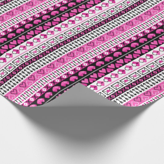 Papier Cadeau Coeurs d'amour rose 8 bits (Coin)