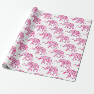 Papier Cadeau Coeurs d'amour rose éléphant