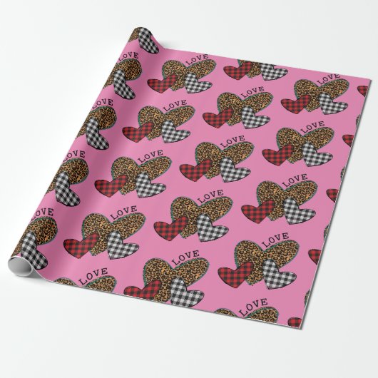 Papier Cadeau Coeurs d'amour roses (Déroulé)