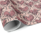 Papier Cadeau Cœurs d'Amour Rouge Bourgogne (Coin rond)