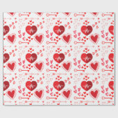 Papier Cadeau Coeurs d'amour rouge et flèche (Plat)