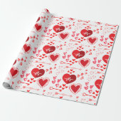 Papier Cadeau Coeurs d'amour rouge et flèche (Déroulé)
