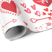 Papier Cadeau Coeurs d'amour rouge et flèche (Coin rond)