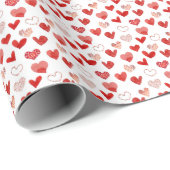 Papier Cadeau Coeurs d'amour rouge, motif aquarelle. (Coin rond)