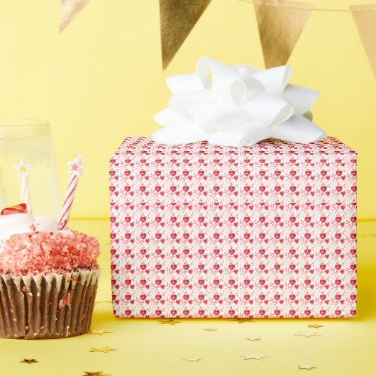 Papier Cadeau Cœurs d'amour rouges et flèche (Fête d'anniversaire)