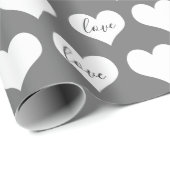Papier Cadeau Coeurs d'amour sur Grey (Coin rond)