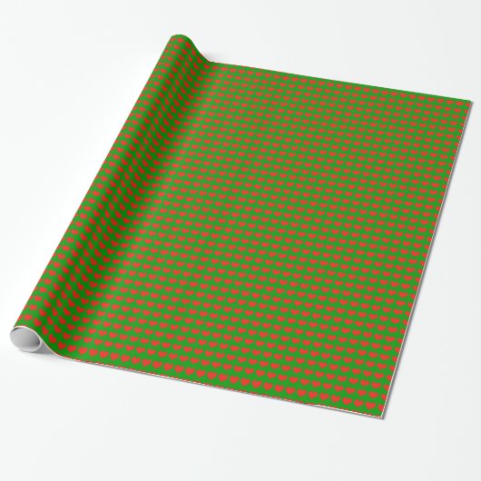 Papier Cadeau cœurs d'amour verts et rouges (Déroulé)