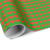 Papier Cadeau cœurs d'amour verts et rouges (Coin rond)