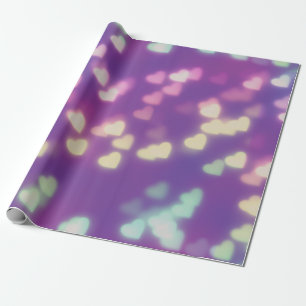 Papier Cadeau Coeurs d'amour violet rose mignon Magique Bokeh Li