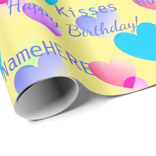 Papier Cadeau Coeurs d'anniversaire personnalisés Coeurs accroup (Coin rond)