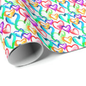 Papier Cadeau Coeurs d'aquarelle colorée mignonne motif (Coin rond)