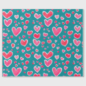 Papier Cadeau Coeurs d'aquarelle rose et rouge mignons motif (Plat)