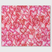 Papier Cadeau Coeurs d'aquarelle rose rouge mou (Plat)