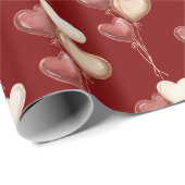 Papier Cadeau Cœurs de ballons rouges crème Amour  (Coin rond)