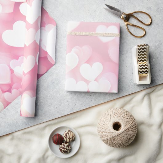 Papier Cadeau Coeurs De Bokeh Rose Et Blanc (Artisanat)