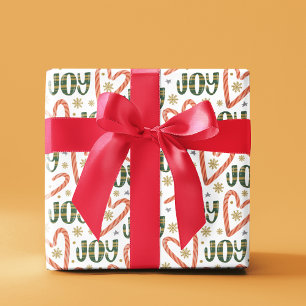Papier Cadeau Cœurs de Canne à Sucre et Flocons de Neige Noël