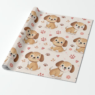 Papier Cadeau Cœurs de chiot mignons motif aquarelle (1)