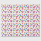Papier Cadeau Cœurs de crayon colorés mignons (Plat)