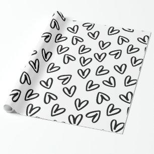 Papier Cadeau Coeurs de Doodle minimaliste Enveloppement cadeau