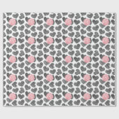 Papier Cadeau Coeurs de Doodle Noir et Blanc modernes Monogramme (Plat)