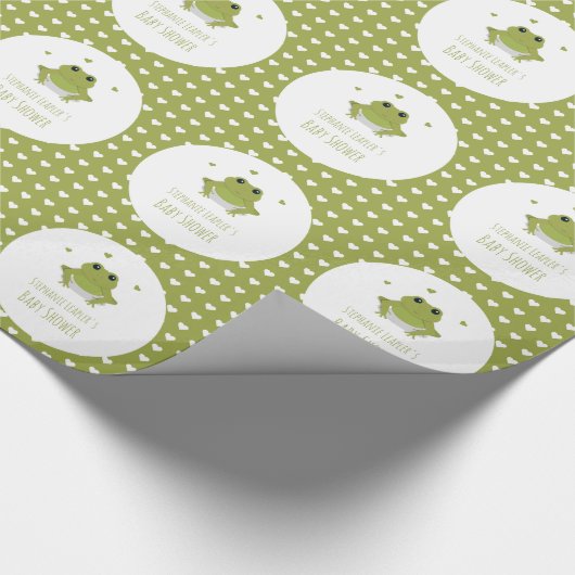 Papier Cadeau Coeurs de grenouille verte Nom Baby shower (Coin)