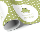 Papier Cadeau Coeurs de grenouille verte Nom Baby shower (Coin rond)