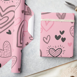 Papier Cadeau Coeurs de gribouillis rose pâle Saint-Valentin