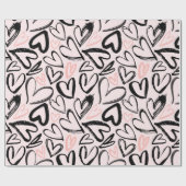 Papier Cadeau Coeurs de jour de valentines noires et roses migno (Plat)