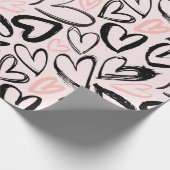 Papier Cadeau Coeurs de jour de valentines noires et roses migno (Coin)