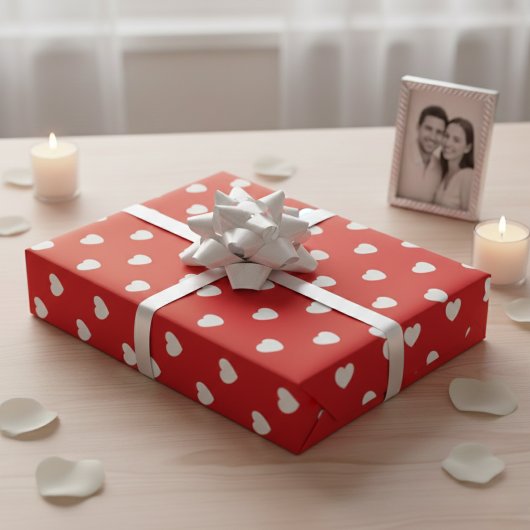 Papier Cadeau Coeurs de la Saint-Valentin rouges et blancs Chéri