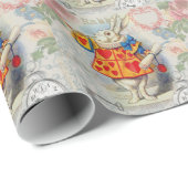 Papier Cadeau Cœurs de Lapin Blanc Alice Classique (Coin rond)