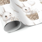 Papier Cadeau Coeurs de lapin blanc dans un Baby shower de panie (Coin rond)