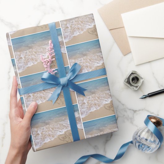 Papier Cadeau Coeurs De Mariage De Plage Dans Le Sable (Cadeaux)