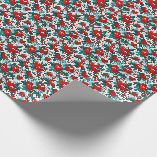 Papier Cadeau Coeurs de Noël rouges neige et Holly (Coin)