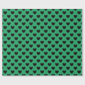 Papier Cadeau Coeurs de polka noir sur Kelly green (Plat)