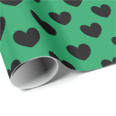 Papier Cadeau Coeurs de polka noir sur Kelly green (Coin rond)