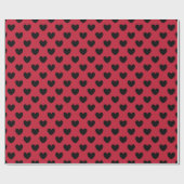 Papier Cadeau Coeurs de polka noir sur rouge (Plat)
