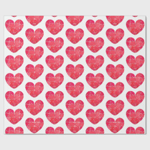 Papier Cadeau Cœurs de puzzle rouges, motif sans couture à l'aqu