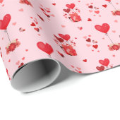 Papier Cadeau Coeurs de Saint-Valentin en rose (Coin rond)