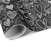 Papier Cadeau Coeurs de Saint-Valentin sur le noir (Coin rond)