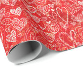 Papier Cadeau Coeurs de Saint-Valentin sur le rouge (Coin rond)