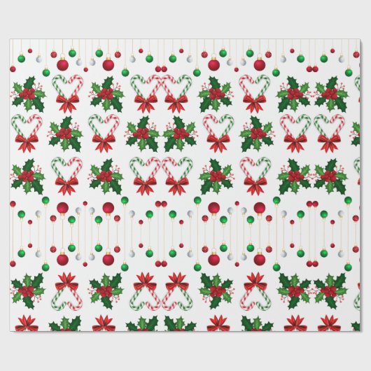 Papier Cadeau Coeurs de Sucre de canne Holly Jolly (Plat)