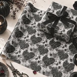 Papier Cadeau Cœurs de toile d'araignée gothique Romance sombre