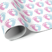Papier Cadeau Cœurs de traces de bébé rose et bleu Design (Coin rond)