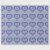 Papier Cadeau Coeurs d'encre bleue sur blanc - style hollandais  (Plat)