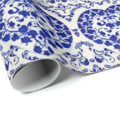 Papier Cadeau Coeurs d'encre bleue sur blanc - style hollandais  (Coin rond)